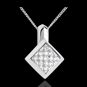 cadeau femme Collier damier or blanc pav� - 0.25 carats