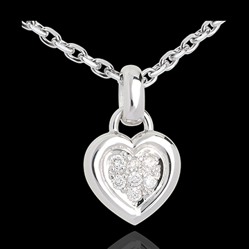 bijou or Pendentif coeur pav� or blanc (PM) - 7 diamants