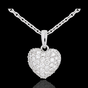 cadeaux femme Pendentif coeur pav� or blanc et beli�re  - 0.67 carat - 50 diamants