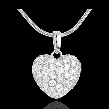 ventes on line Pendentif coeur pav� or blanc et beli�re (GM - 1.04 carats - 50 diamants