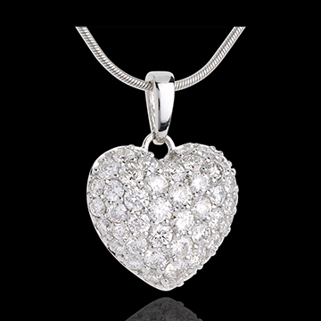 bijouteries Pendentif coeur pav� or blanc et beli�re (GM) - 2.04 carats - 50 diamants