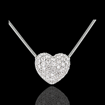cadeaux femme Collier coeur pav� or blanc  - 0.85 carats - 50 diamants