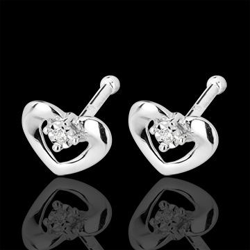 bijouteries Boucles d'oreilles puces jolis coeurs or blanc et diamants