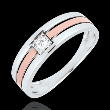 vente Bague Triple rangs or rose or blanc - diamant 0.062 carat