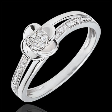 mariage Bague de fiançailles or blanc Pétales de Rose - 0.08 carat