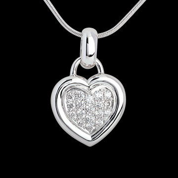achat Pendentif coeur pav� or blanc (PM) - 7 diamants