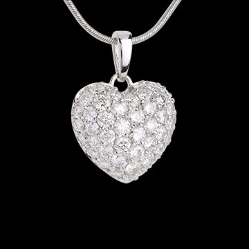 cadeau femme Pendentif coeur pav� or blanc et beli�re (GM) - 2.04 carats - 50 diamants