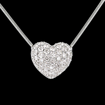 mariage Collier coeur pav� or blanc  - 0.85 carats - 50 diamants
