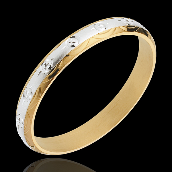 Alliance symboles solaires - or blanc et or jaune 18 carats