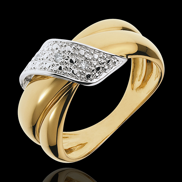Bague Boucle d'Or pavée - 6 diamants - or blanc et or jaune 18