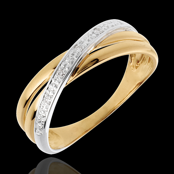 Bague Saturne Duo variation - 4 diamants - or blanc et or jaune