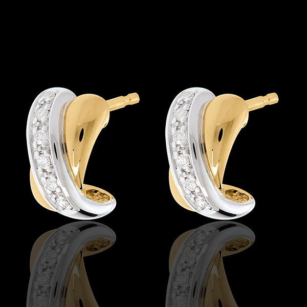Boucles d'oreilles Tandem paves 12 diamants - or blanc et or jaune 18 carats