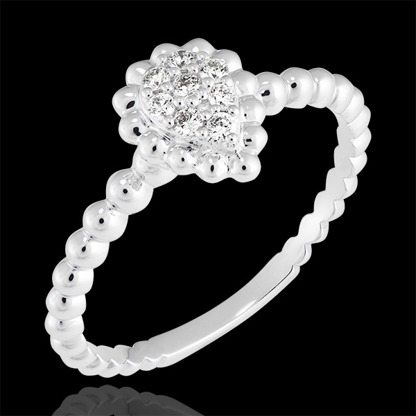 Bague Fleur de Sel - Larme perlée - or blanc 9 carats et diaman