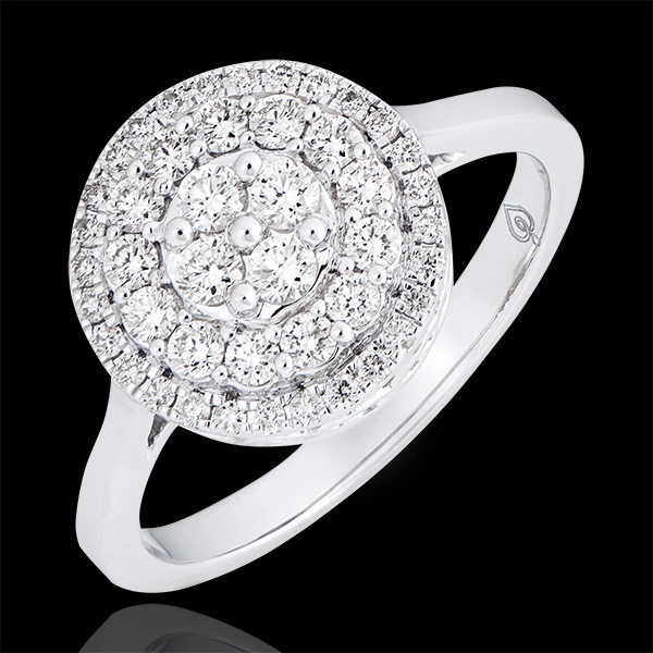 Bague de fianÃ§ailles DestinÃ©e - Double halo cabochon - Or blanc 9 carats et diamants