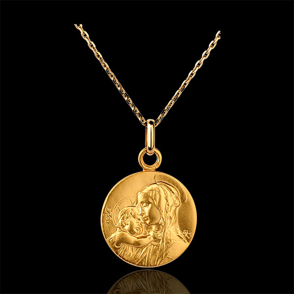 Médaille Vierge Ã  l'enfant 16mm - or jaune 9 carats