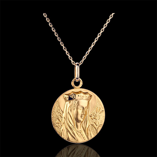 MÃ©daille Vierge couronnÃ©e 20mm - or jaune 18 carats