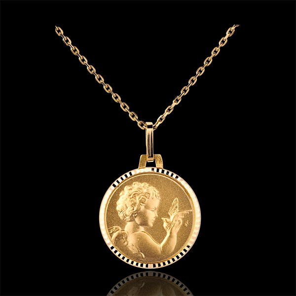 Médaille Ange Ã  l'oiseau 14mm - or jaune 18 carats