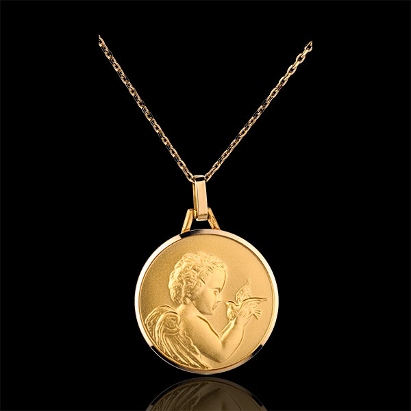 Médaille Ange Ã  l'oiseau 20mm - or jaune 18 carats