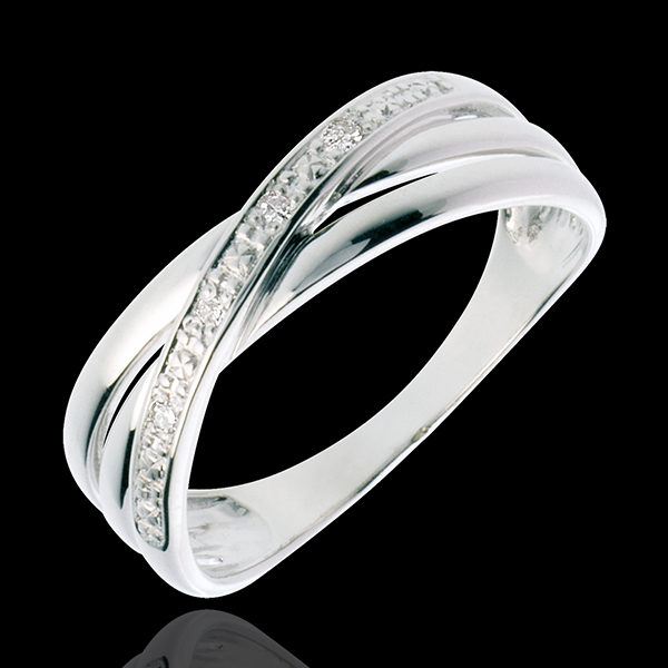 Bague Saturne Duo variation - or blanc 18 carats - 4 diamants