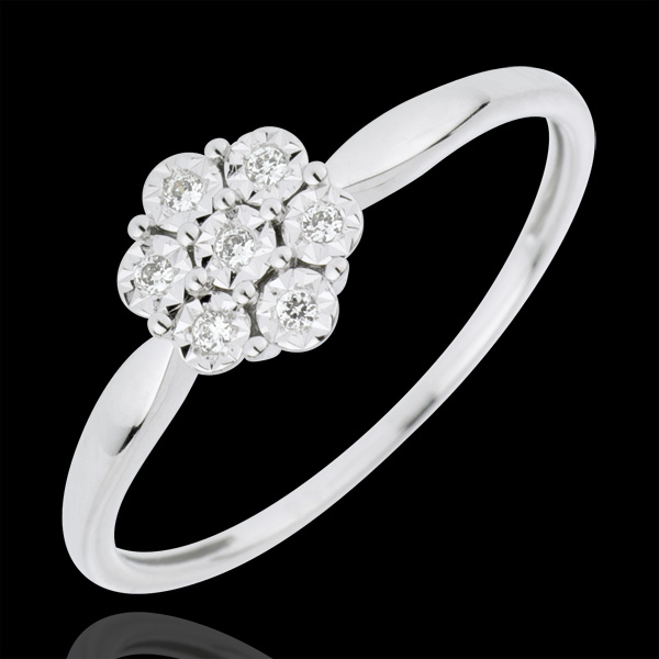 Bague Solitaire Fraicheur - Fleur de Flocon - 7 diamants - or bl