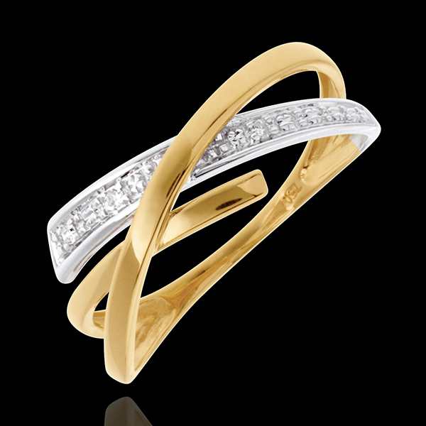 Anneau Voltige pavÃ© - 3 diamants - or blanc et or jaune 18 cara