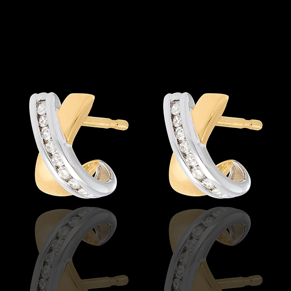 Boucles d'oreilles Demi-Lunes - 16 diamants - or blanc et or jaune 18 carats