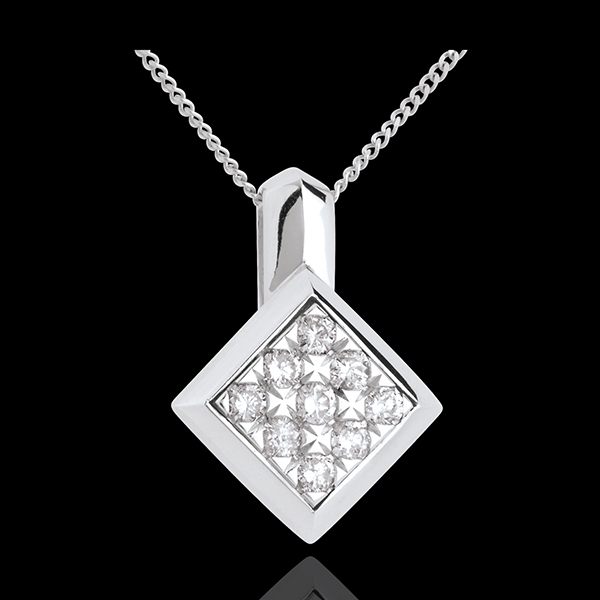 Collier damier or blanc 18 carats pavé - 0.25 carats