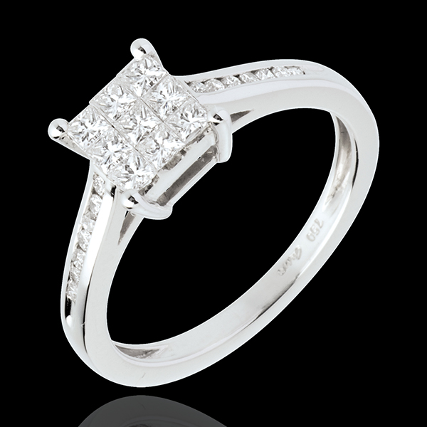 Bague damier or blanc 18 carats pavÃ© - 0.48 carats
