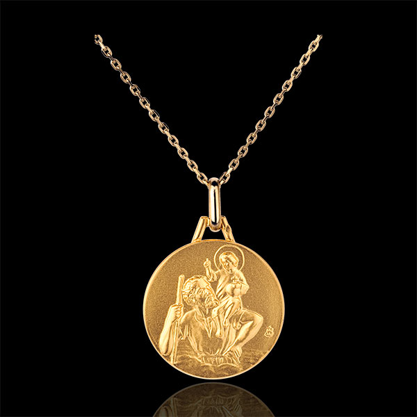 MÃ©daille Saint Christophe ronde 18mm - or jaune 18 carats