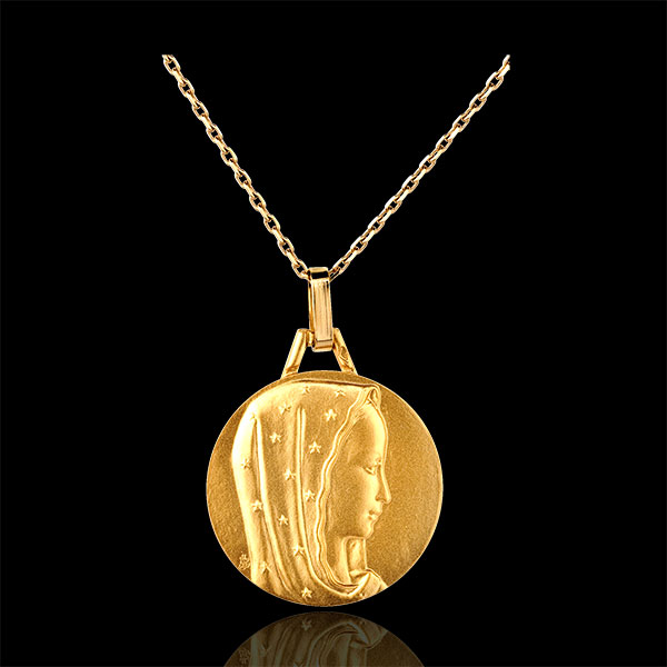 Médaille Vierge voile étoilé 18mm - or jaune 18 carats