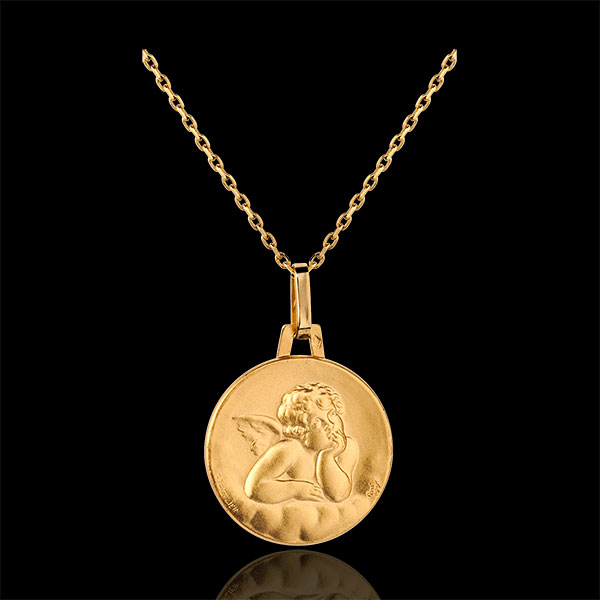 MÃ©daille Ange RaphaÃ«l et nuages 16mm - or jaune 18 carats