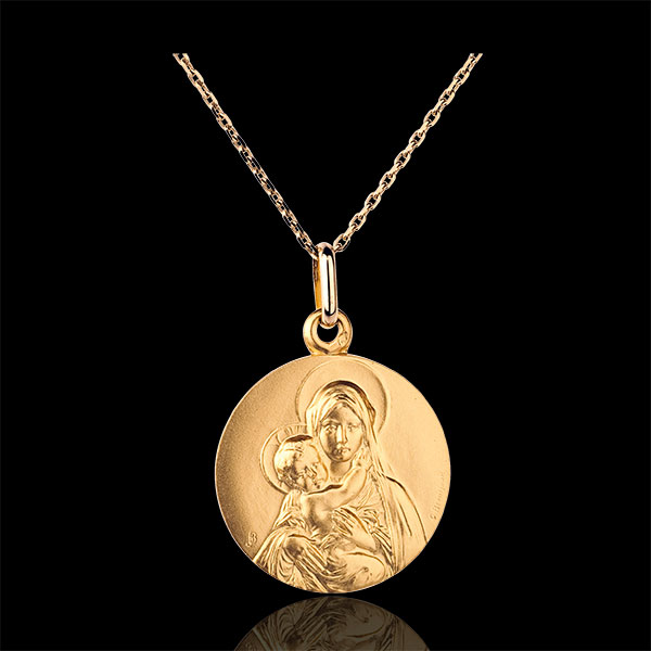 Médaille Vierge Ã  l'enfant classique 18mm - or jaune 9 carats