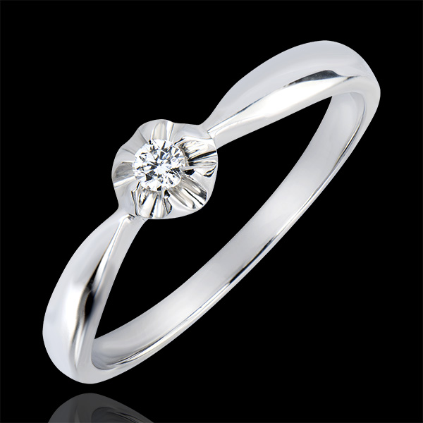 Bague Solitaire Fraicheur - Bouton d'Or - or blanc 9 carats et d