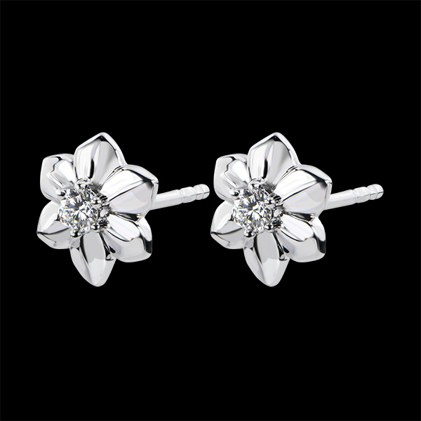 Boucles d'Oreilles Eclosion - Dalhia - or blanc 9 carats et dia