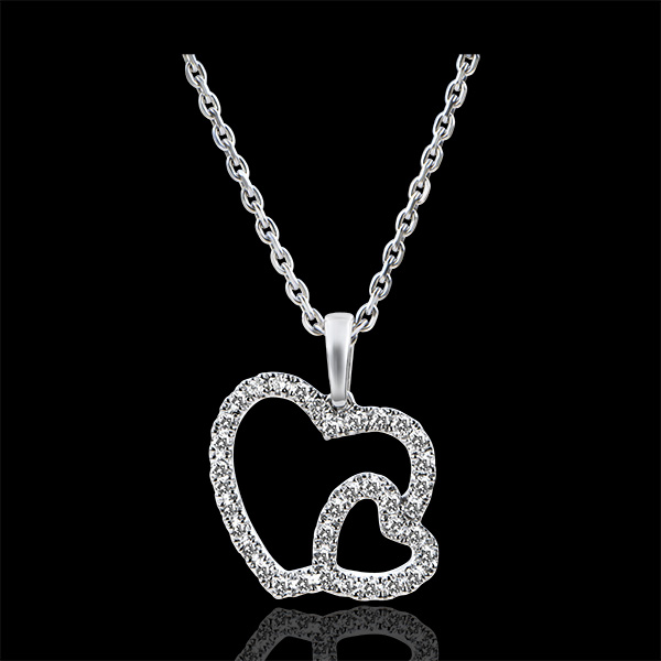 Pendentif Abondance - Double Coeur - or blanc 9 carats et diaman