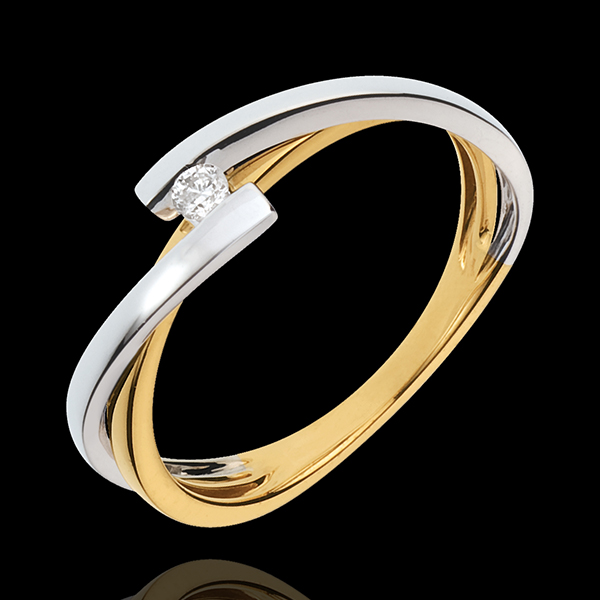 Solitaire Pluton - diamant 0.04 carat - or blanc et or jaune 18