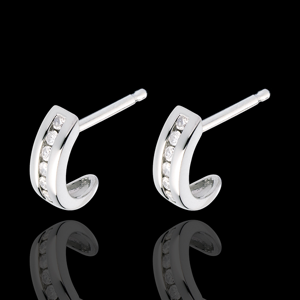 Boucles d'oreilles demie lune pavée or blanc 18 carats - 12 dia