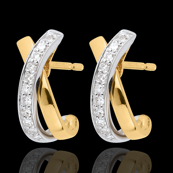 Boucles d'oreilles Noeuds tandem paves 22 diamants - or blanc et or jaune 18 carats