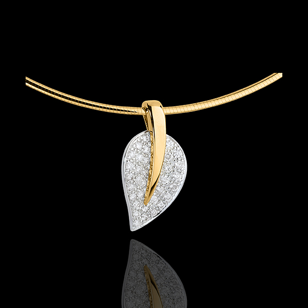 Collier pendentif Feuille de vie - or blanc et or jaune 18 carat