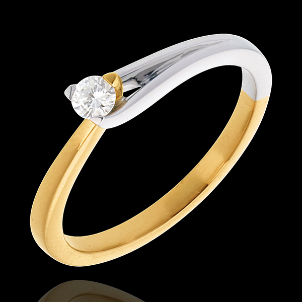 Solitaire Broche - diamant 0.11 carat - or blanc et or jaune 18