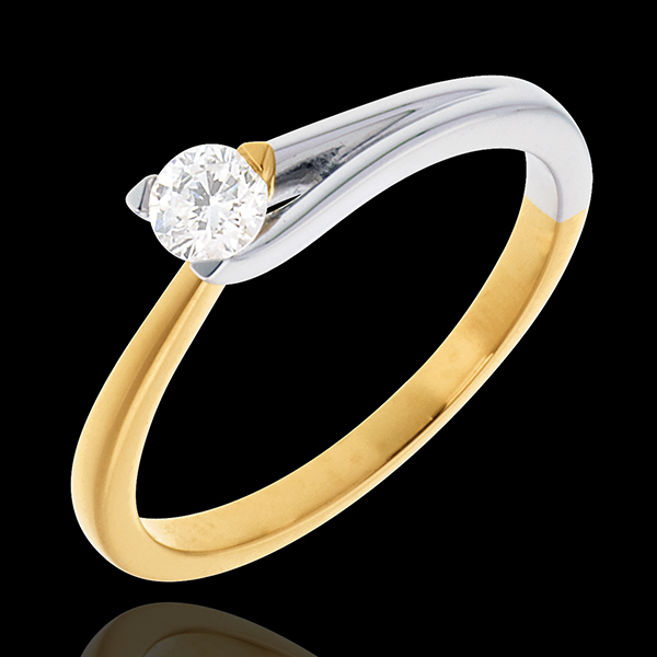 Solitaire Broche - diamant 0.23 carats - or blanc et or jaune 18