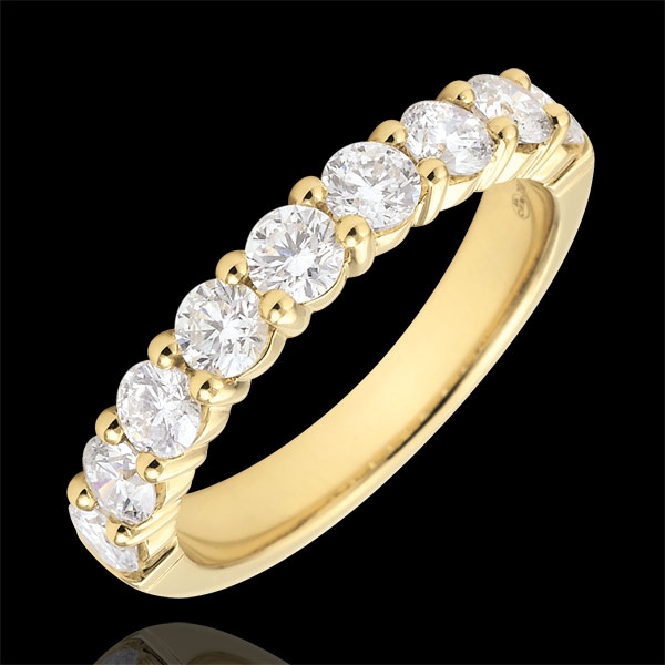 Alliance or jaune 18 carats semi pavée - serti griffes - 1 cara