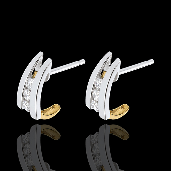 Boucles d'oreilles accroche coeur duo - or blanc et or jaune 18