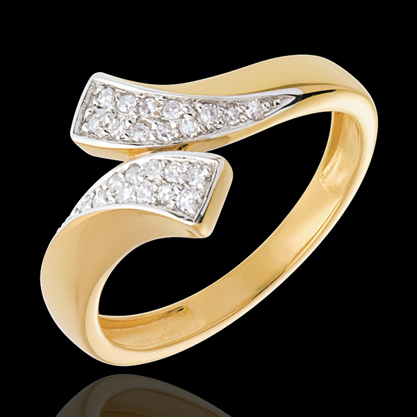 Bague Ruban pavée - 24 diamants - or blanc et or jaune 18 carat