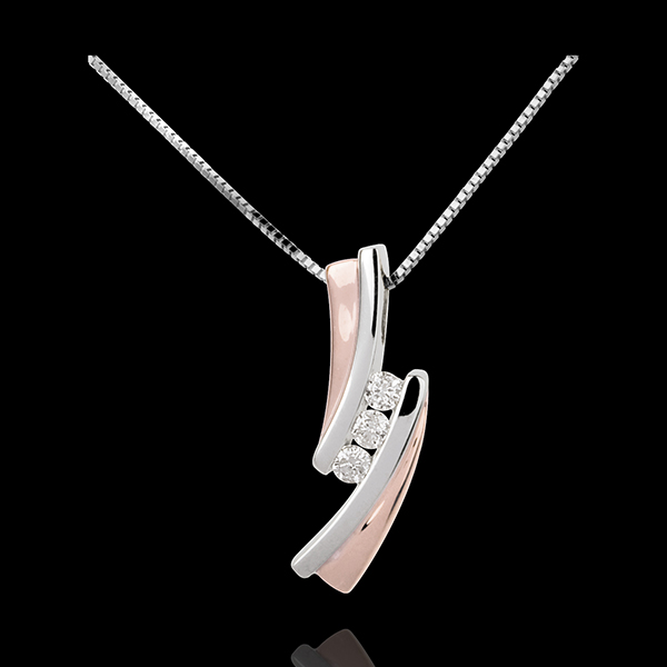 Pendentif Nid PrÃ©cieux - Trilogie diamant - 3 diamants - or blanc et or rose 18 carats