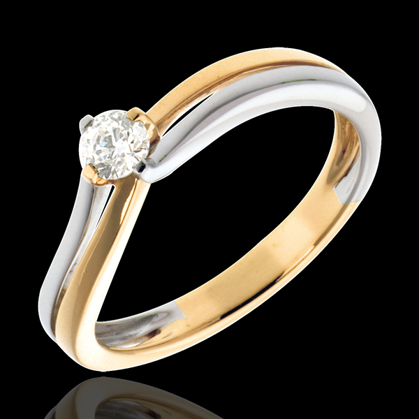 Solitaire Sillon - diamant 0.19 carat - or blanc et or jaune 18