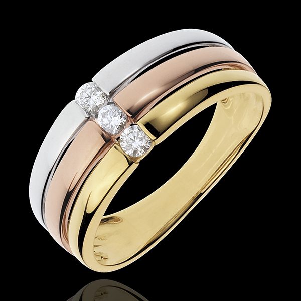 Bague trilogie Trinidad - 3 ors - 0.16 carat - trois ors 18 cara