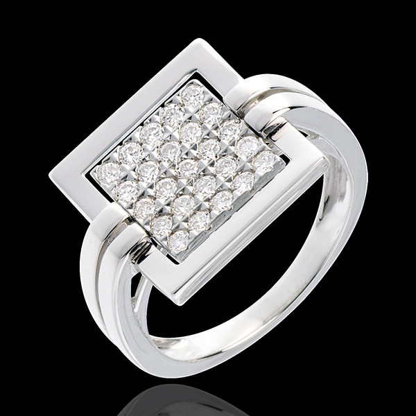 Bague empreinte or blanc 18 carats pavée - 0.45 carats - 25 dia