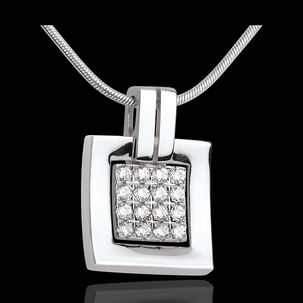 Pendentif empreinte or blanc 18 carats pavé - 0.24 carats - 16