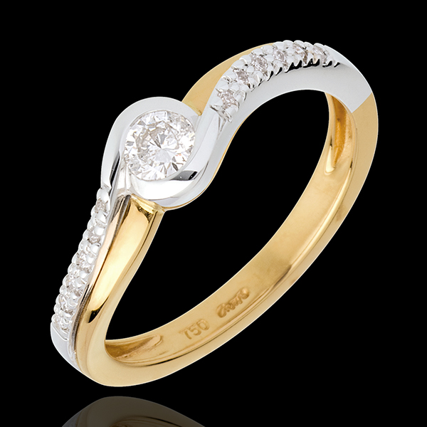 Solitaire Verseau pavé - diamant 0.25 carats - or blanc et or j